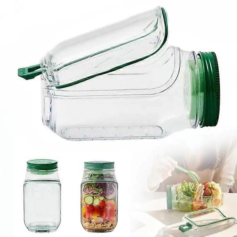 Salad Jar with Leakproof Dressing Compartment, Reusable Side Opening for Meal Prep, Lunch, Travel