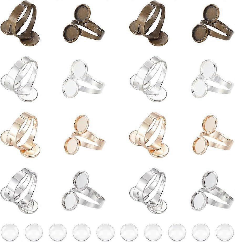 16Sets 3 Colors Cuff Ring Making Kit Size 10~11 Open Cuff Ring Bezel Tray Brass Cuff Finger Ring Cabochon Ring Bases Metal Cuff Pad Rings for Ring Mak