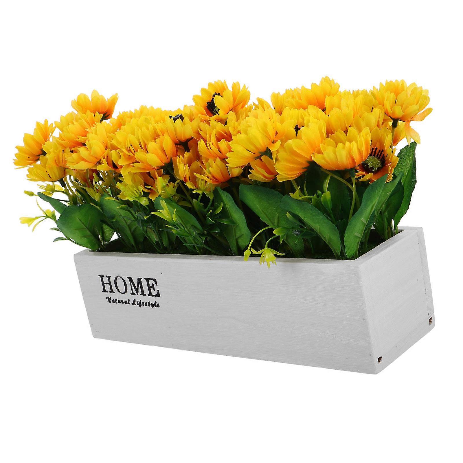 Rustic Artificial Sunflower in Wood Planter for Farmhouse Decor