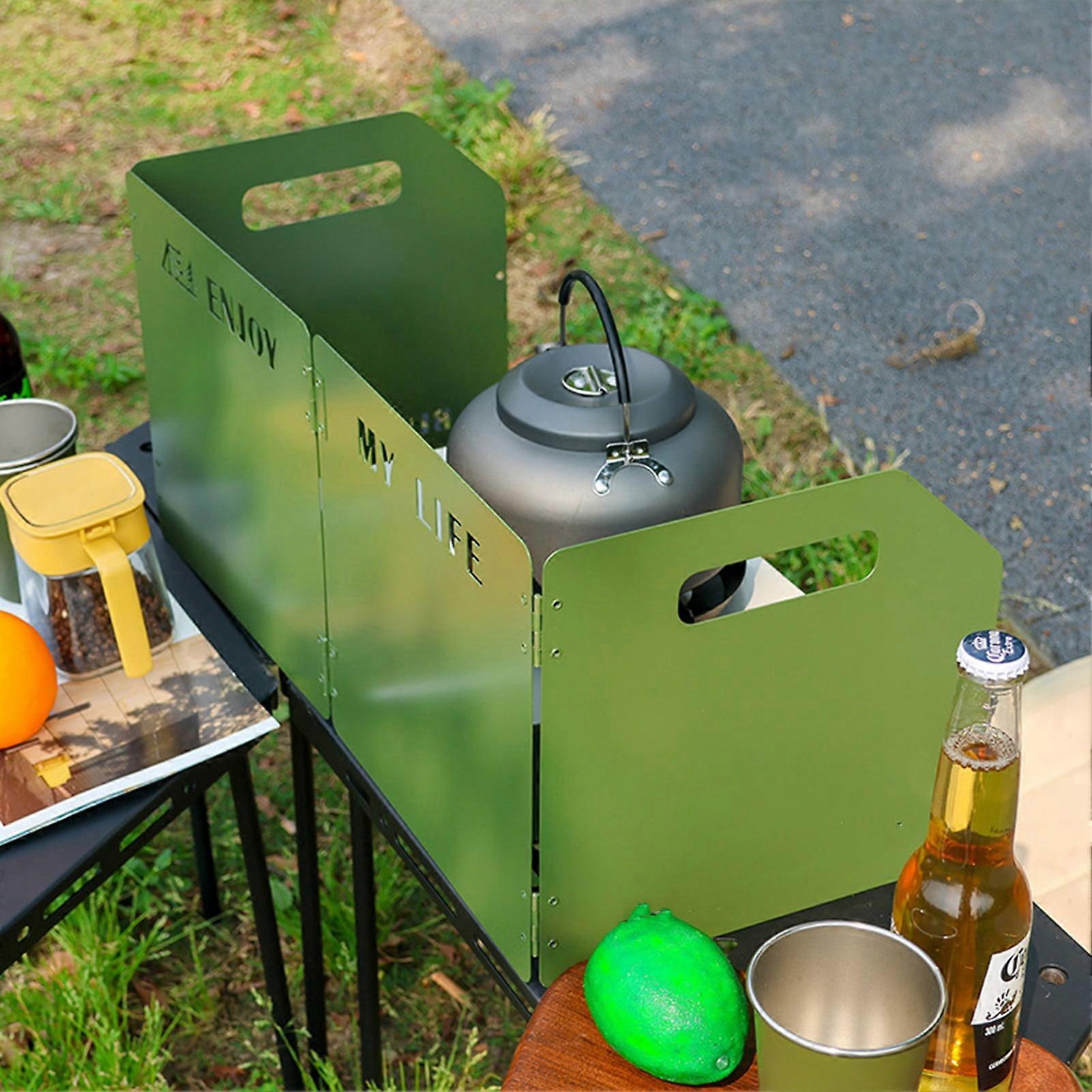 Tnobhg Folding Camping Stove Windscreen 4 Plates Design Rustproof Corrosion Resistant Outdoor Cooker Butane Burner Wind Shield