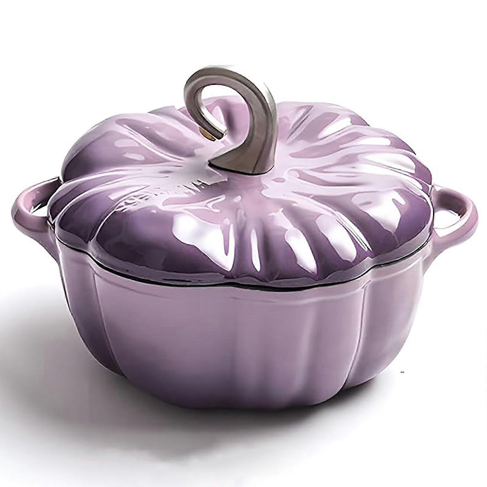 Purple Pumpkin Shaped Cast Iron Dutch Oven 4 Quart with Lid, Rapid Heat and EasyClean Enamel