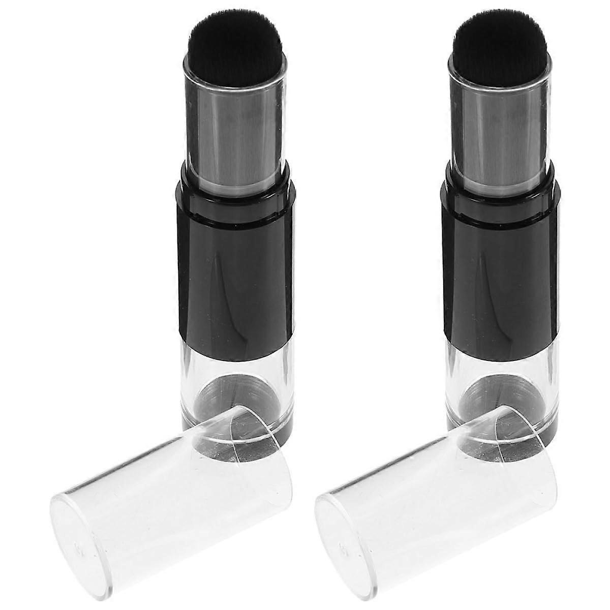 2pcs Travel Makeup Brush with Refillable Powder Dispenser, Soft Bristles and SpillProof Container