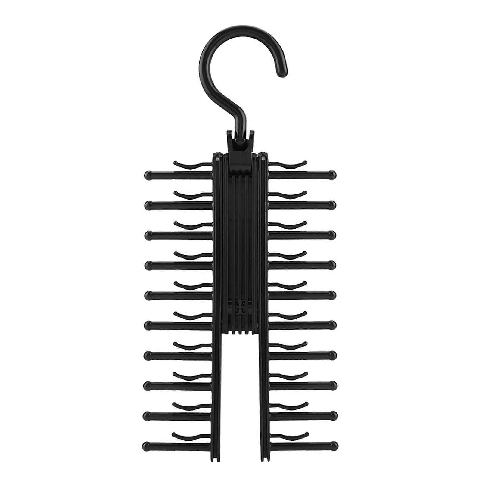 Adjustable XShaped Tie Rack and Belt Hanger with 360° Swivel Hooks, NonSlip Clips, Holds 20 Items, Black