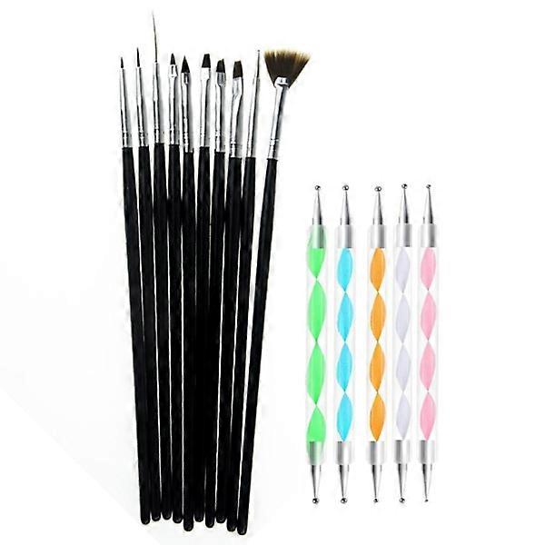 Set of 15 Nail Tools - Brushes and Dotting Tools