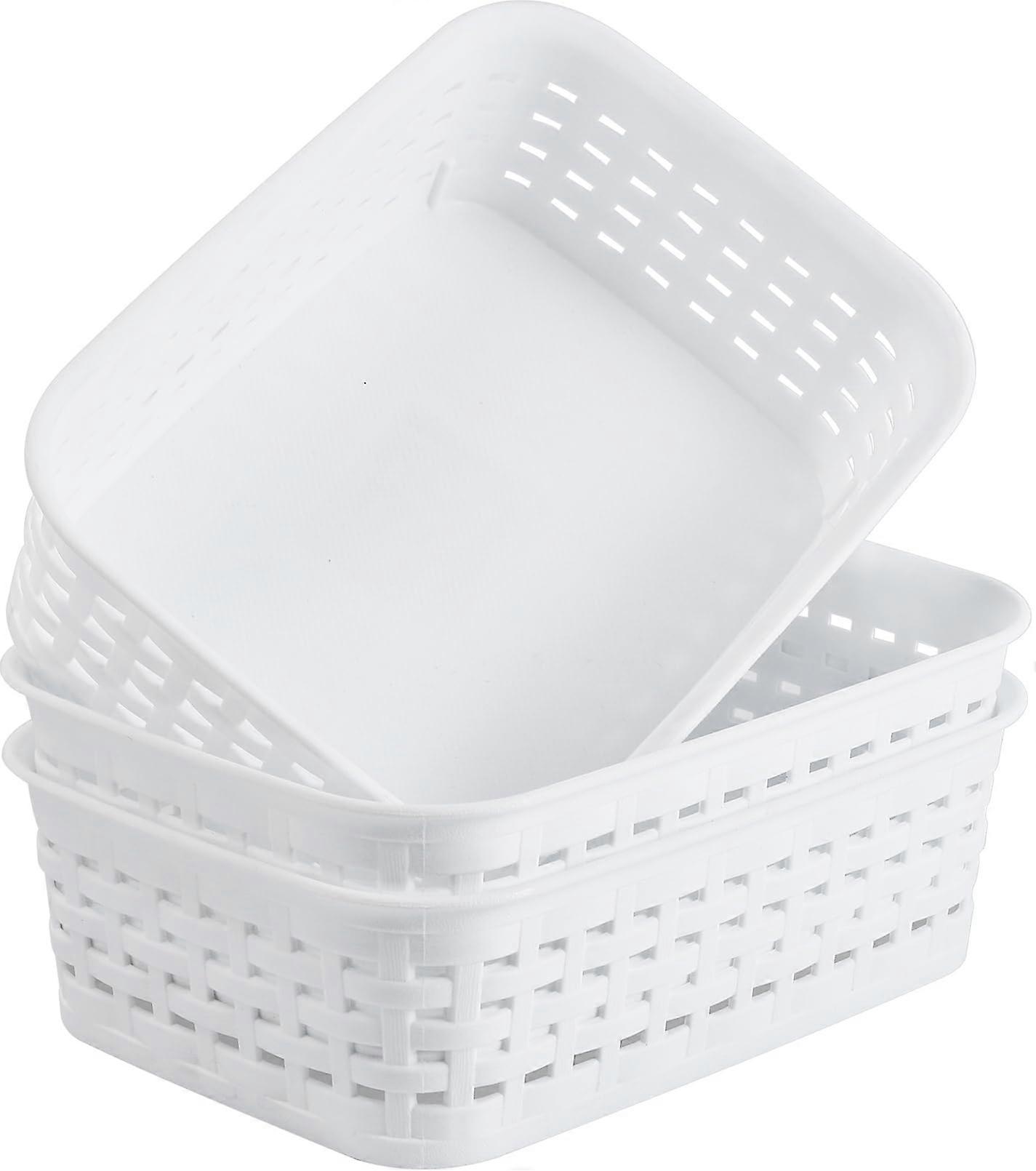 3 Pack Plastic Storage Bins, White Stackable Organizer Baskets for Cabinets Shelves Closet Office