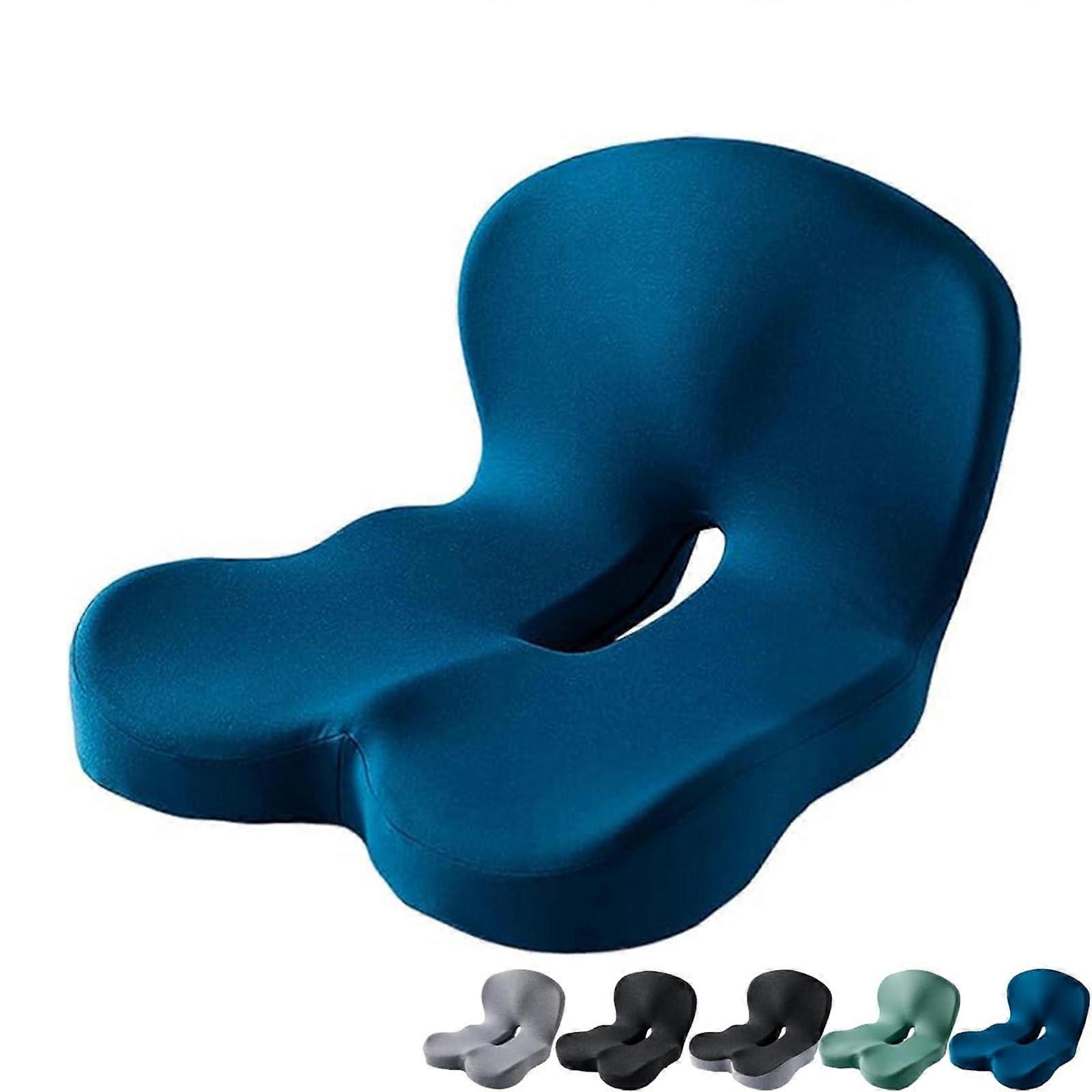 Car Seat Cushion with Ergonomic LShaped Lumbar Support, Memory Foam for Back Pain Relief, Breathable Blue Design