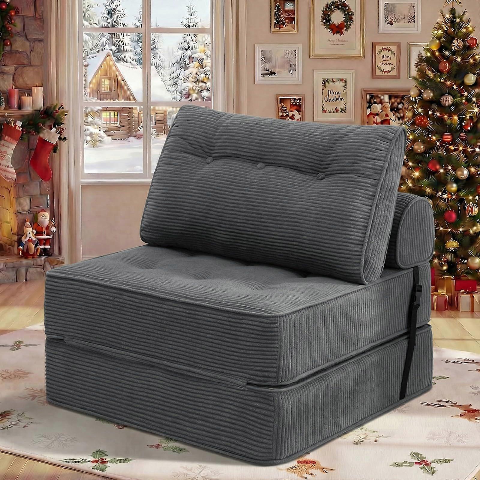 Convertible Sofa Bed Chair with Pillow, Foldable Sleeper for Small Spaces, Single Grey