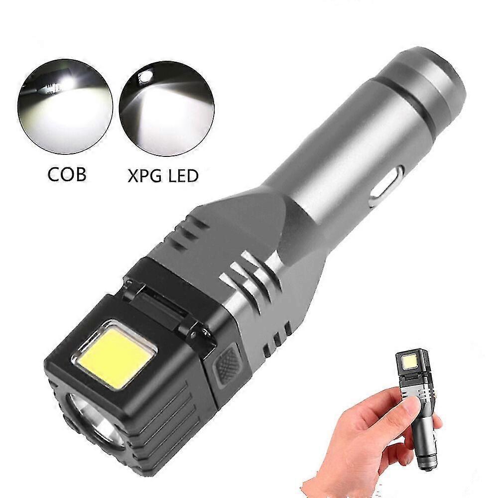 Multifunctional Car Chargeable Mini Flashlight 4 Modes Security Hammer Tail Cob Flashlight Car Charger Flashlight