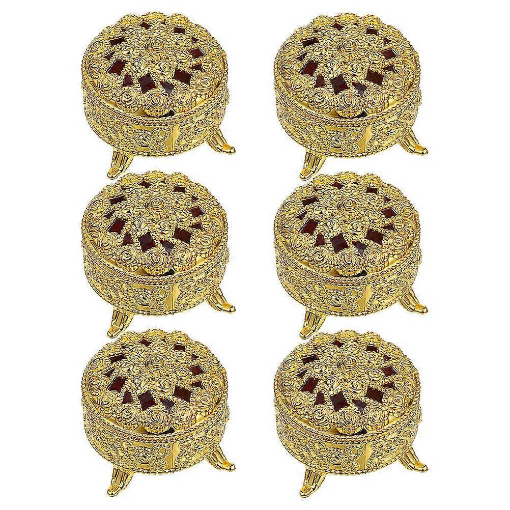 Golden Wedding Candy Boxes with Lid for Candy 6Pcs Elegant Round Containers