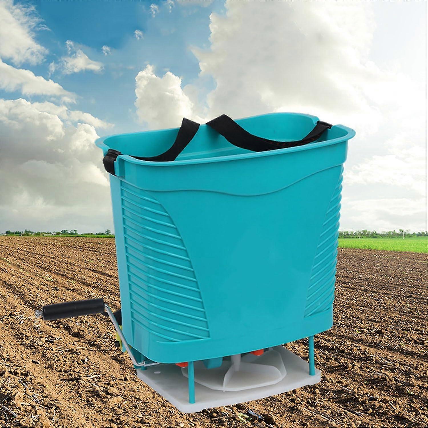 Handheld Fertilizer and Seed Spreader with HandCrank Operation and Adjustable Shoulder Strap