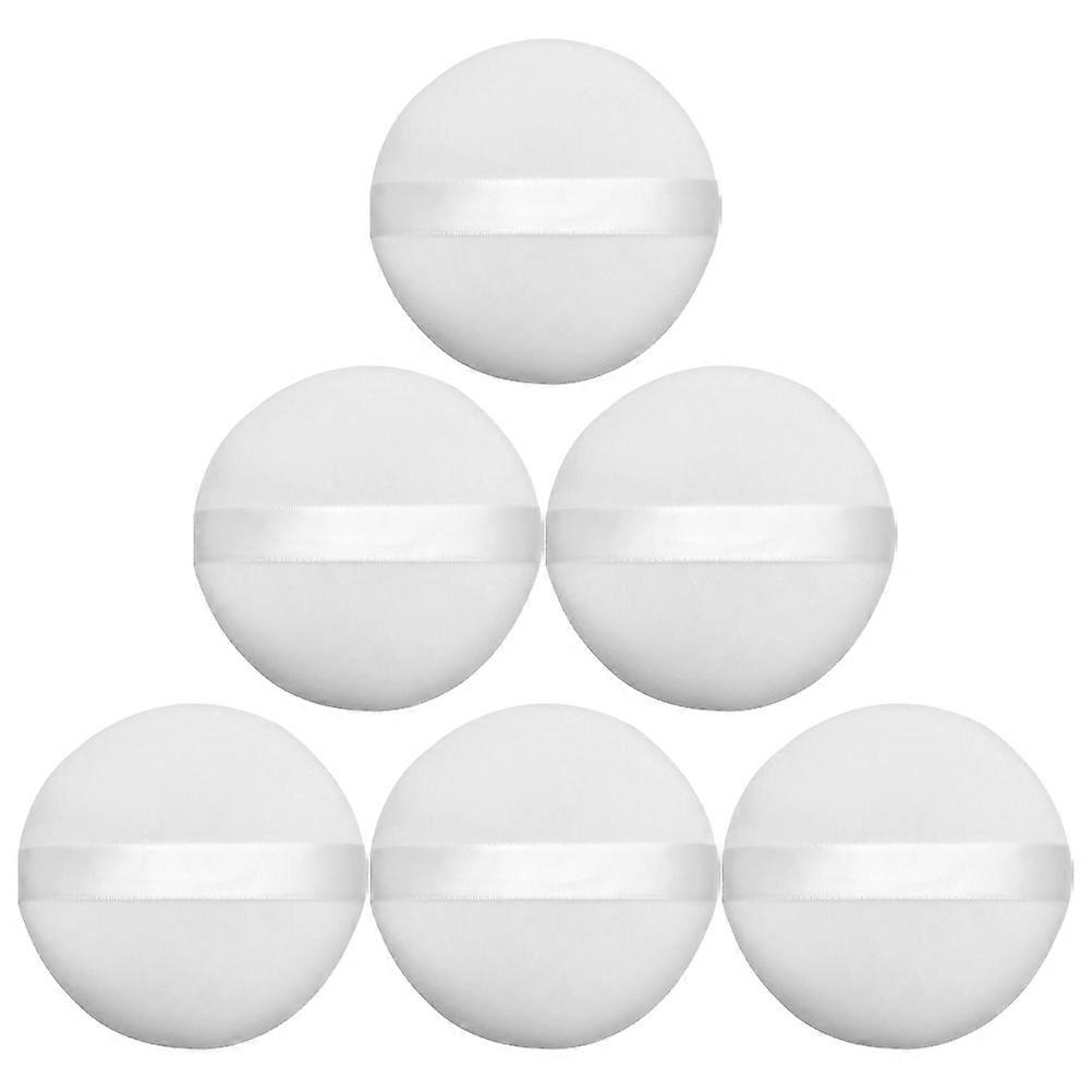 Powder Puff Round Plush Makeup Puff for Makeup 6Pcs White Sponge Material