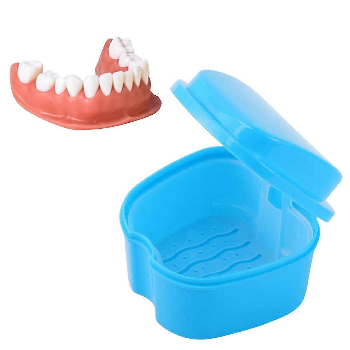 Denture Bath Box Case with Strainer for False Teeth Storage 5Pcs Sky-Blue
