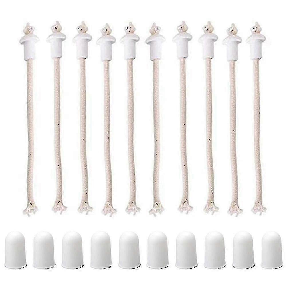 25-26 10 Sets Oil Lamp Wicks with Ceramic Holders Covers Lantern Replacement Lampwick
