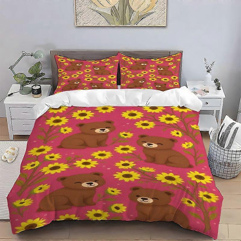 3pcs Bear Illustration Digital Print Bedding Set High-Density Polyester