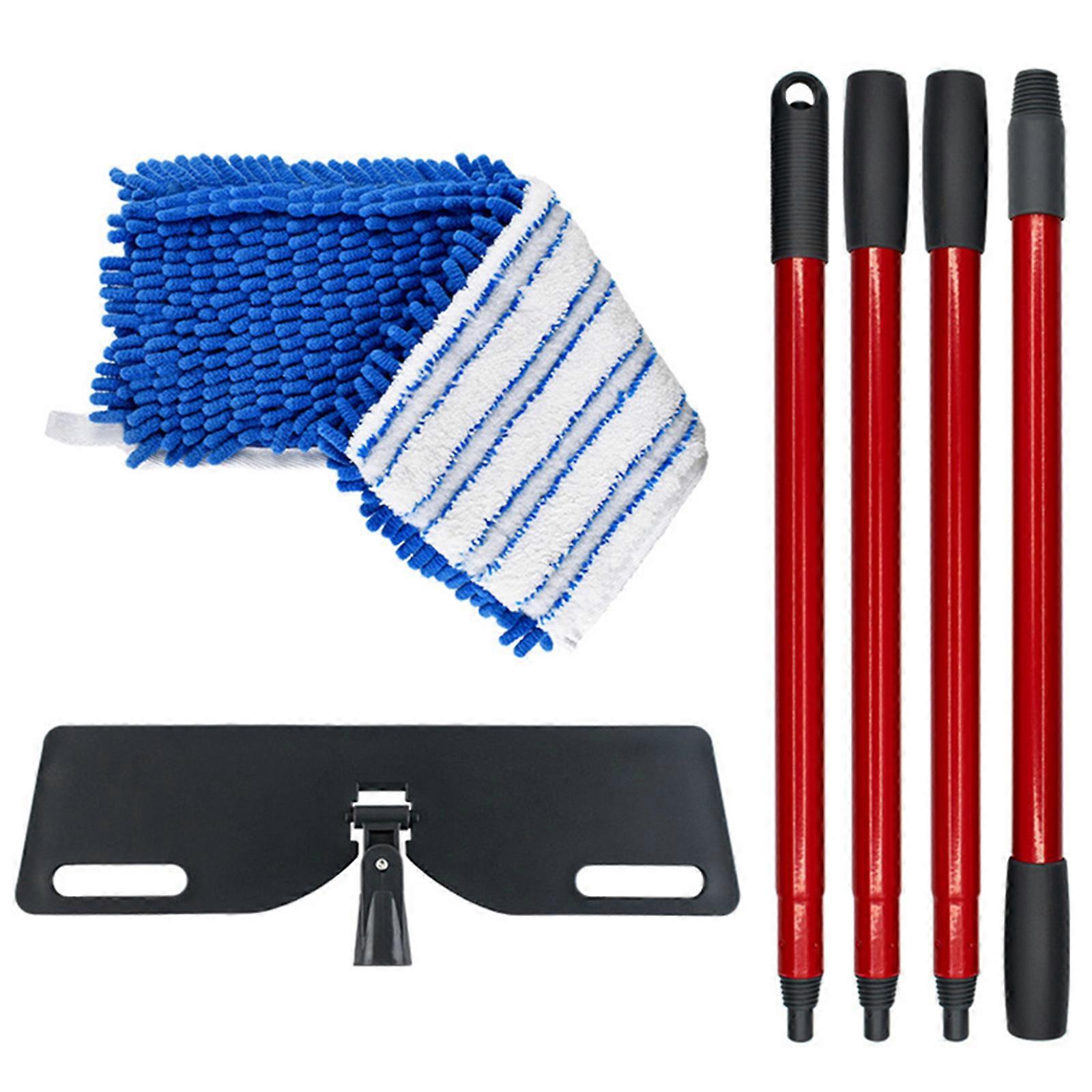 Chenille Wet/Dry Reversible Mop Replacement Cloth Cover Flat Mop with Fine Thread Four-Section Telescopic Handle Set