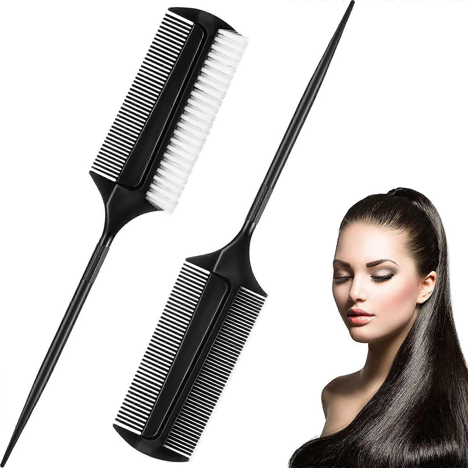 2 Pcs DoubleSided Edge Control Brush Set with Tail Comb for Smooth Ponytails and Precise Sectioning