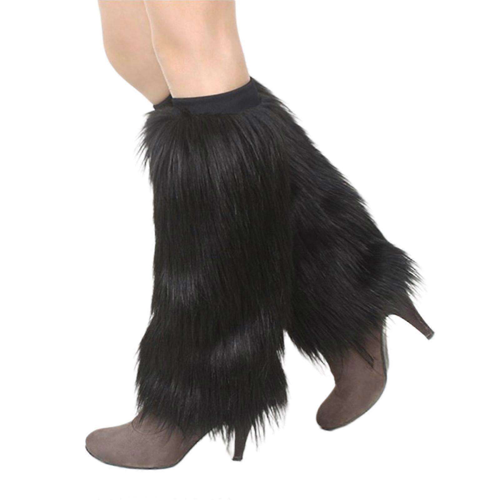 Women Vintage Furry Leg Warmer Winter Warm Harajuku Gothic Solid Color Faux Fur Boots Shoes Cuffs Cover Socks Streetwear camel 20