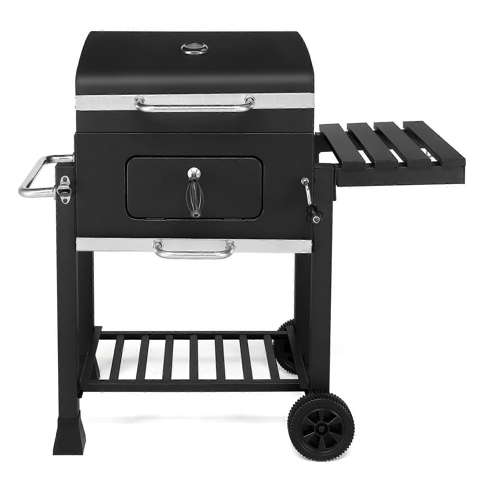 Heavy Duty Charcoal Grill and Offset Smoker with Side Table, Adjustable Grates, Builtin Thermometer
