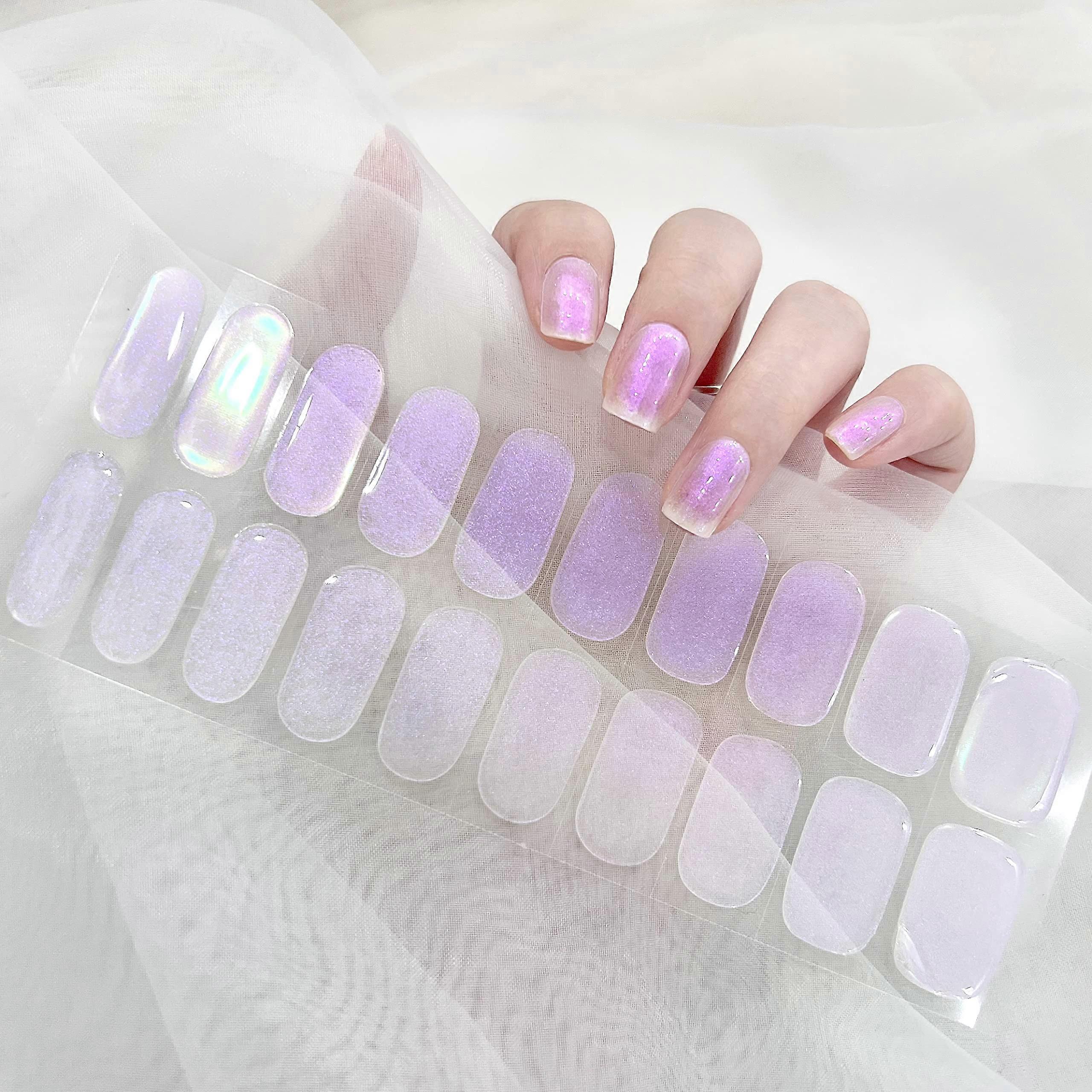 Extra Long Gel Nail Polish Strips Glitter and Solid No Lamp Needed Easy Fit 20pcs Set