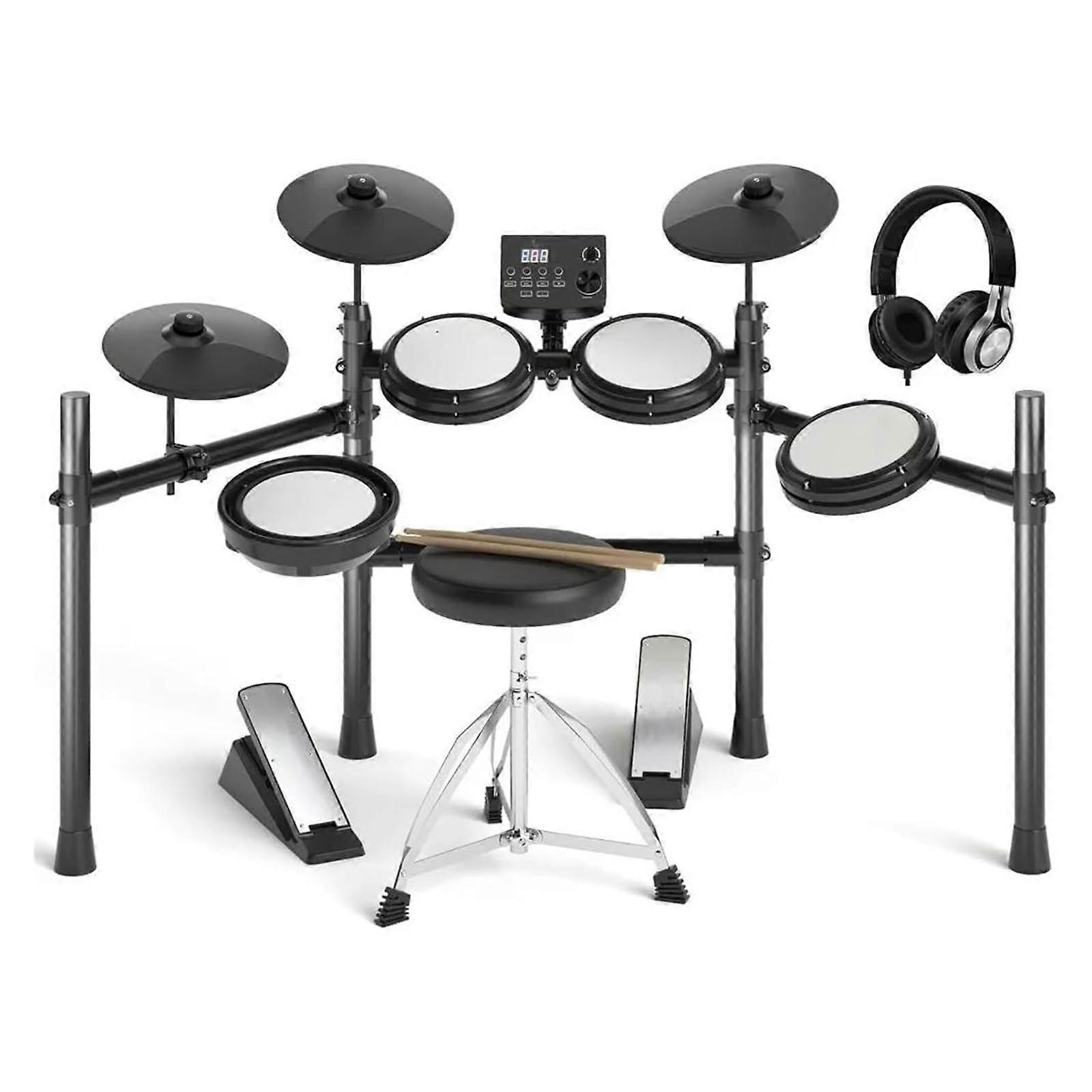 Electronic Drum Set with Quiet Mesh Pads, USB MIDI, 15 Kits, 195 Sounds, Foldable for Beginners