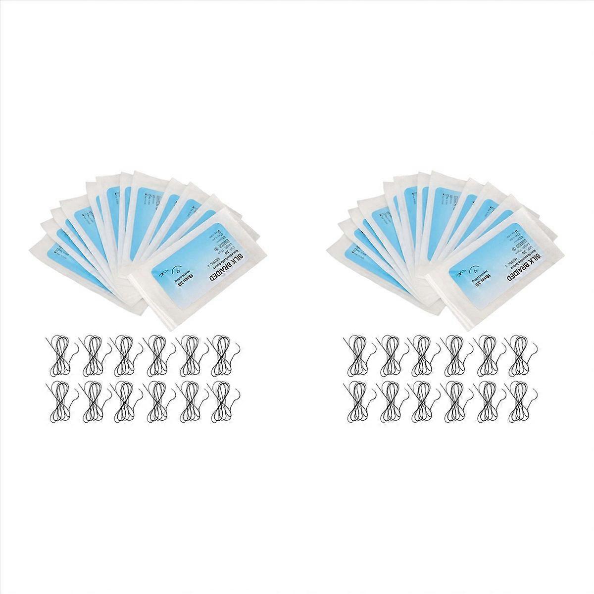 24Pcs Suture Set, Silk Thread Suturing Kit with CurvedNeedle Wound Suture Practice Thread for Clinic