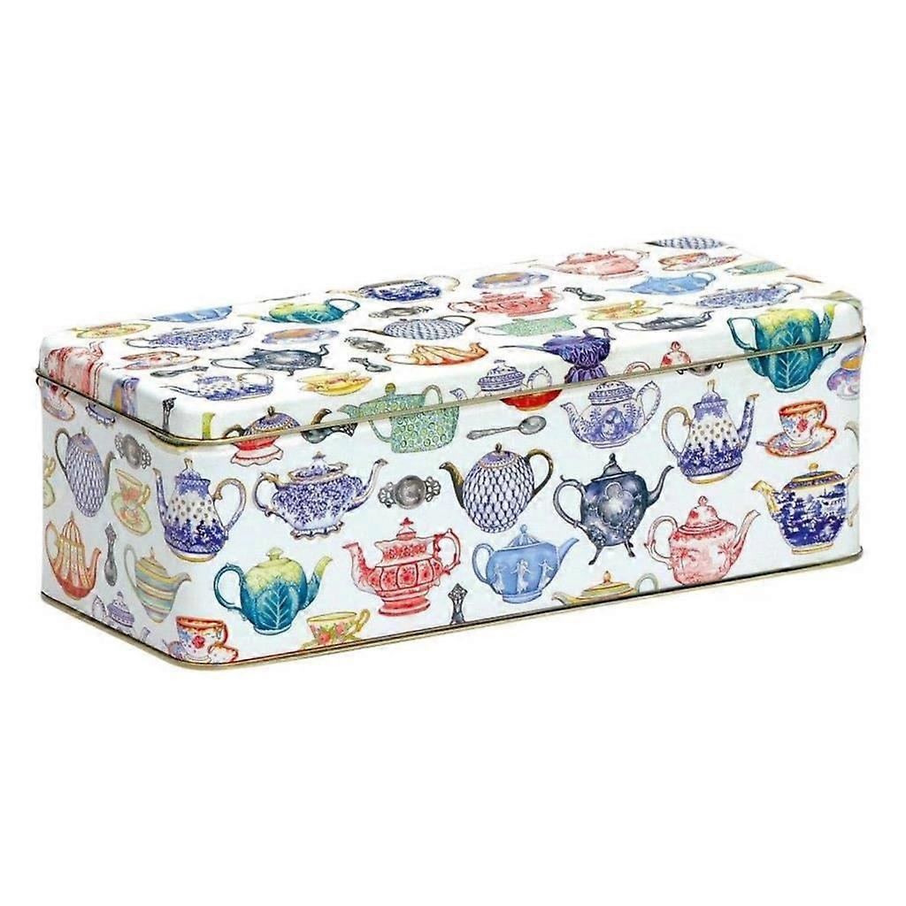 Teapot Long Rectangular Storage Tin With Lid