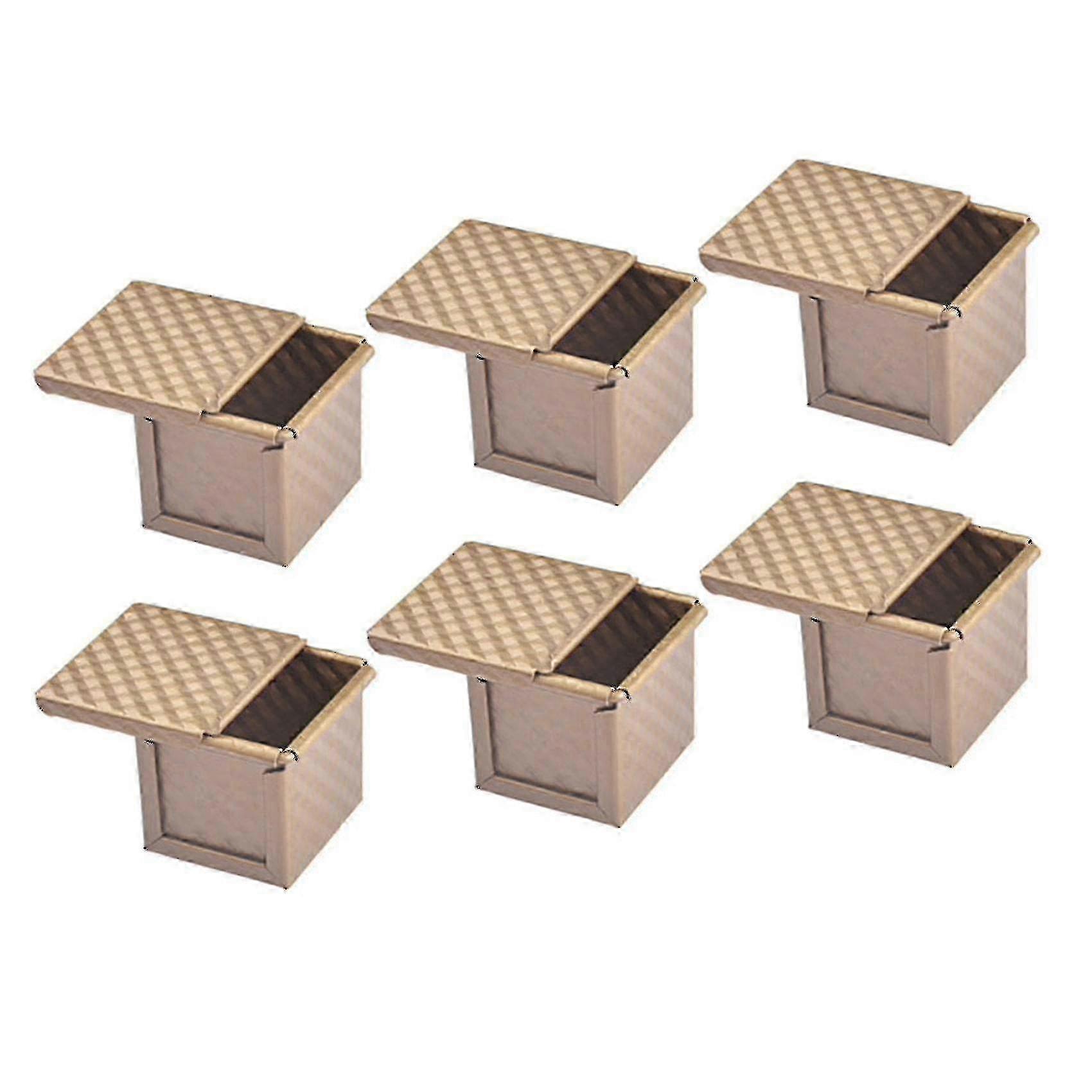 6 Piece Square Bread Pan Set With Lids For Pullman Loaf Baking