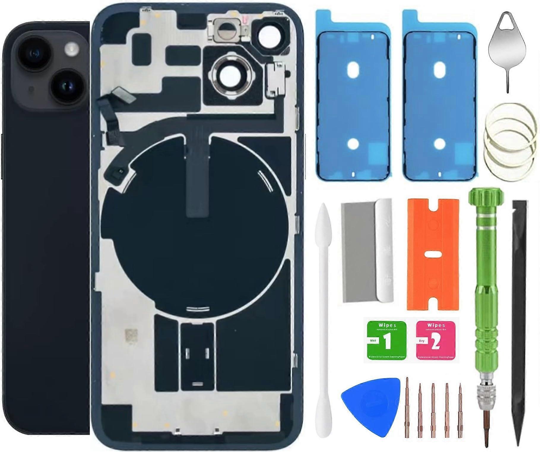Back Glass Replacement Kit with Wireless Charging Flex and Camera Frame Midnight for iPhone 14 Plus