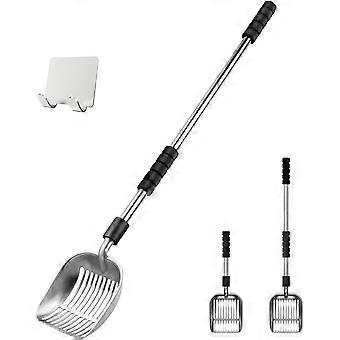 Metal Cat Litter Scoop with Deep Shovel, Detachable Long Handle & Holder, Durable Shovel with Foam Grip – Compatible with All Litters
