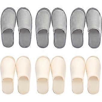 6 paar grijze spaslippers voor gasten, wegwerp- en herbruikbare antislip hotelslippers met opbergtas, zachte katoenen gastenslippers.