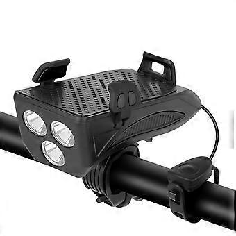 4-in-1 400lm fietslamp + usb-claxonlamp + telefoonhouder + powerbank 3 standen led-koplamp 5 standen claxon waterdichte fietsfiets