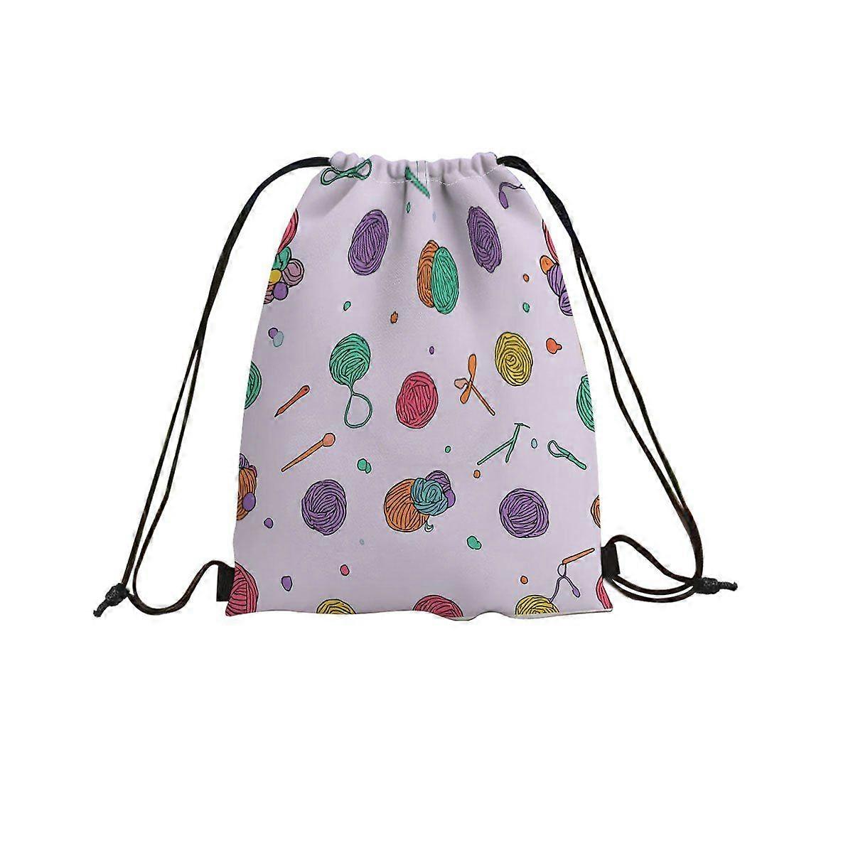 2D Flat Drawstring Bag, Yarn Needle Pattern Drawstring Backpack | Large Capacity Foldable Backpack, Vibrant Knitting Sup-Cqazw