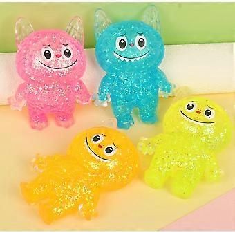 4 pezzi di giocattoli antistress a lenta risalita a forma di mostro, con glitter trasparenti di colore casuale, giocattolo morbido in gomma per alleviare lo stress, ideale come regalo per feste di bambini.