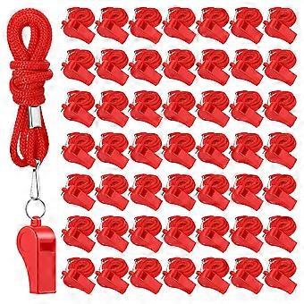 50 Pcs Plastic Whistles Bulk with Lanyard Sports Loud Crisp Sound Whistles for Coach Referees Training Emergency