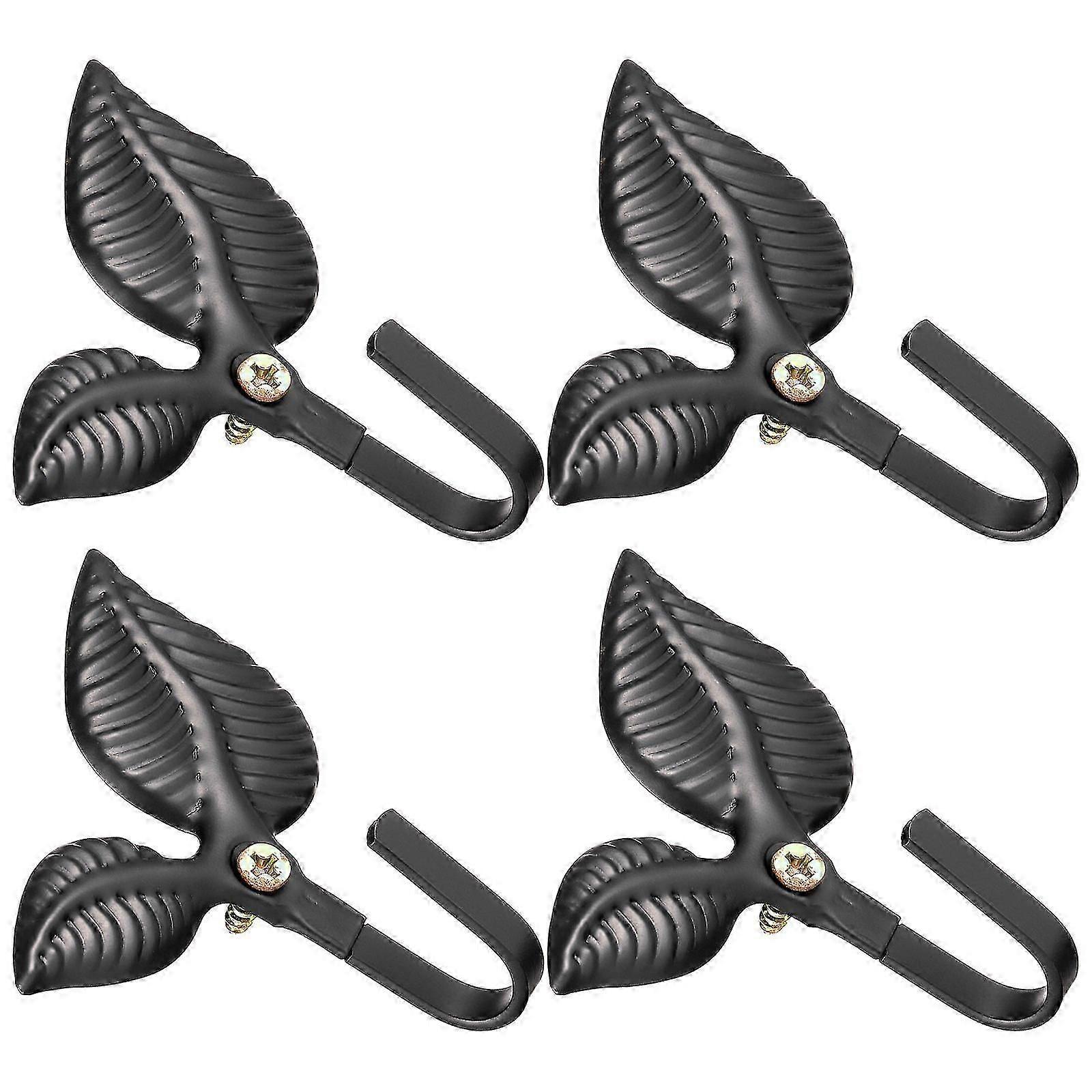 4pcs Decorative Wrought Iron Wall Hook Rustic Leaf Design Coat Hook Wall Mounted
