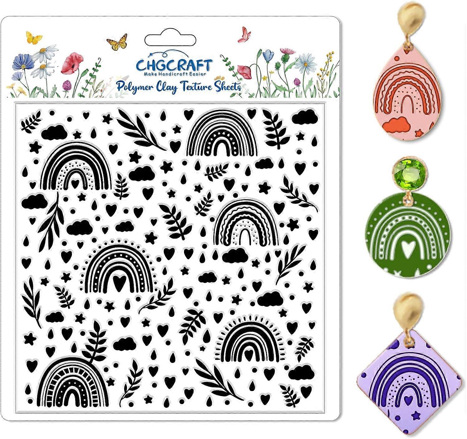 Rainbow Polymer Clay Texture Sheets Plant Pattern Texture Stamp Clouds Love Clay Texture Mat Modeling Pattern Pad