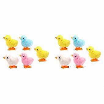 Easter Favors Gift for Kids Girls - 10 Pcs Wind-Up Jumping Chicken Plush Baby Chick Toys Novelty Gag