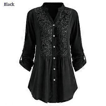 Blusa de renda tamanho grande XS-5XL, outono e inverno, nova moda feminina, blusas, túnicas com decote em V, camisas com botões e manga comprida
