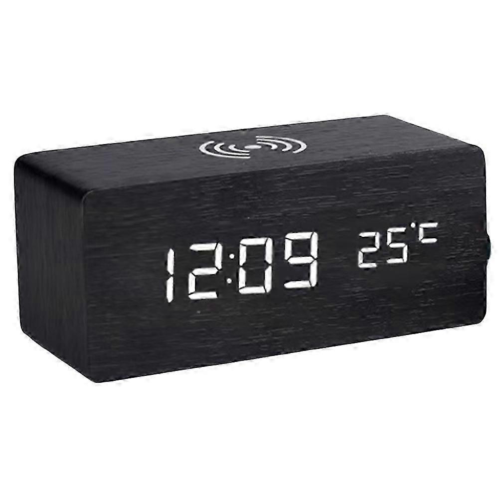 Digital Alarm Clock with Wireless Charging, LED Clock with Time, Date,Temperature, Desk Clocks for Office,Bedside Clock