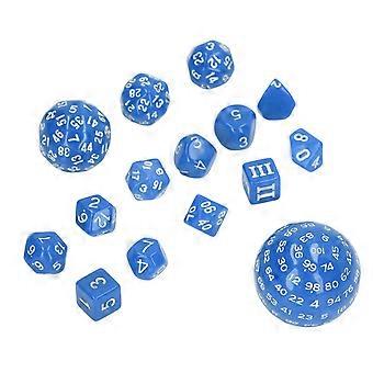 15pcs Complete Polyhedral Dice Set Acrylic D3 to D100 Spherical Role Play Game Dice Set Party Supplies Blue