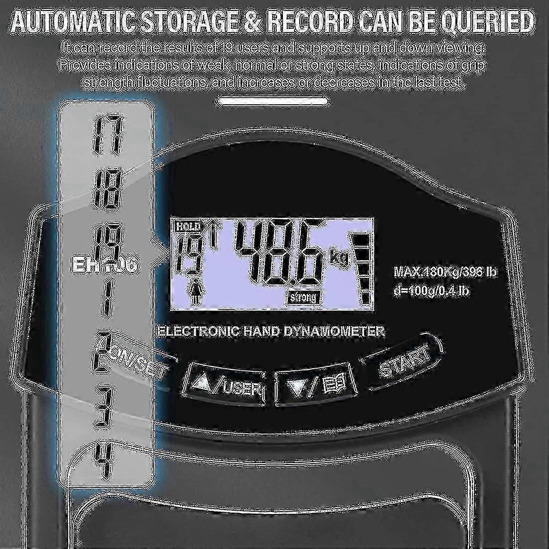 180kg Digital Hand Dynamometer Grip Strength Tester with USB LCD Screen