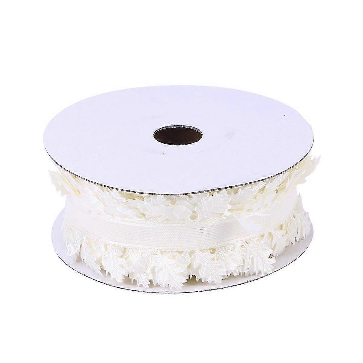 Embossed Gift Ribbon compatible with Decorating 20mx4cm Leaves Pattern Silk Beige