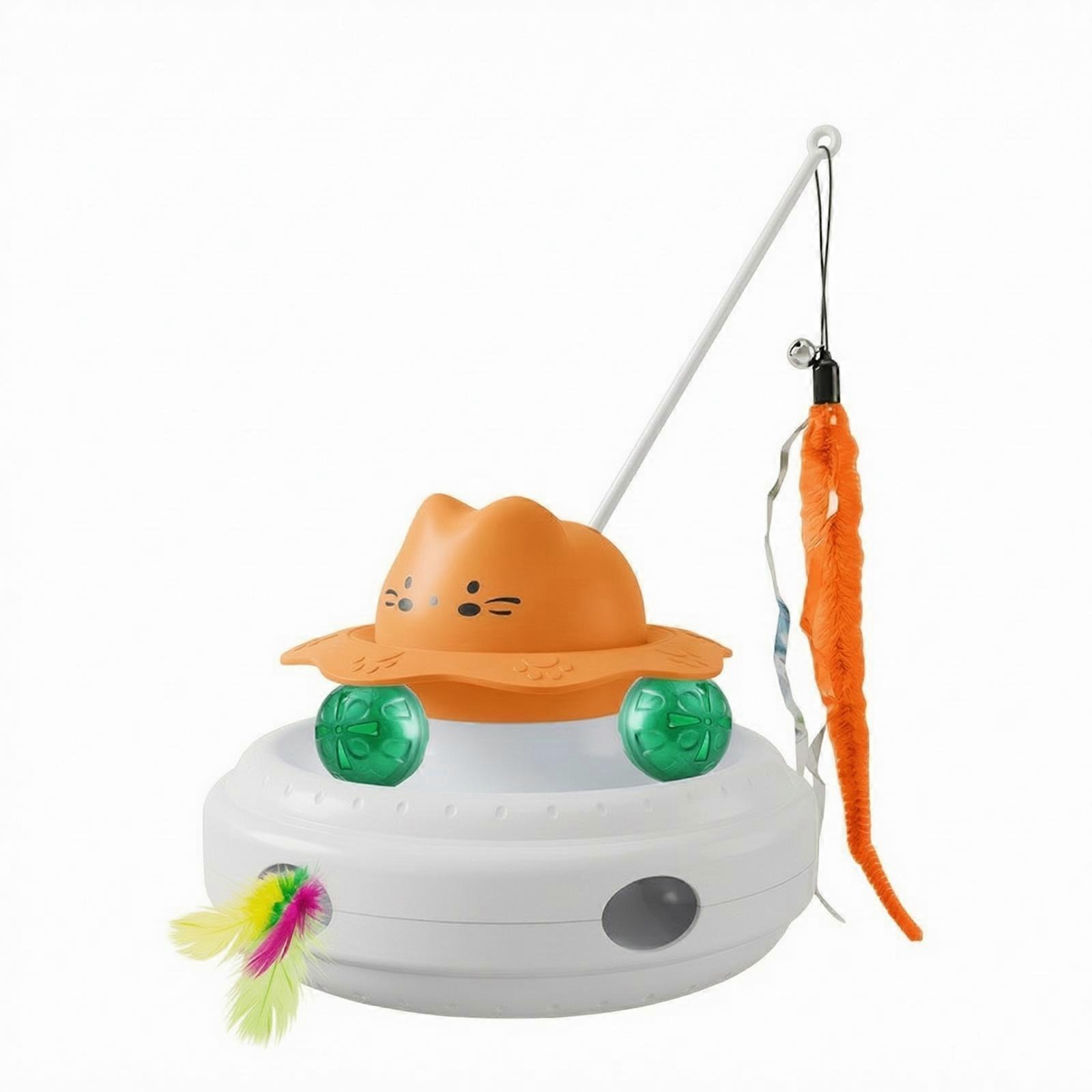 Interactive Automatic Cat Toy | Cordless Wheeled Base, Cat Toy with Feather