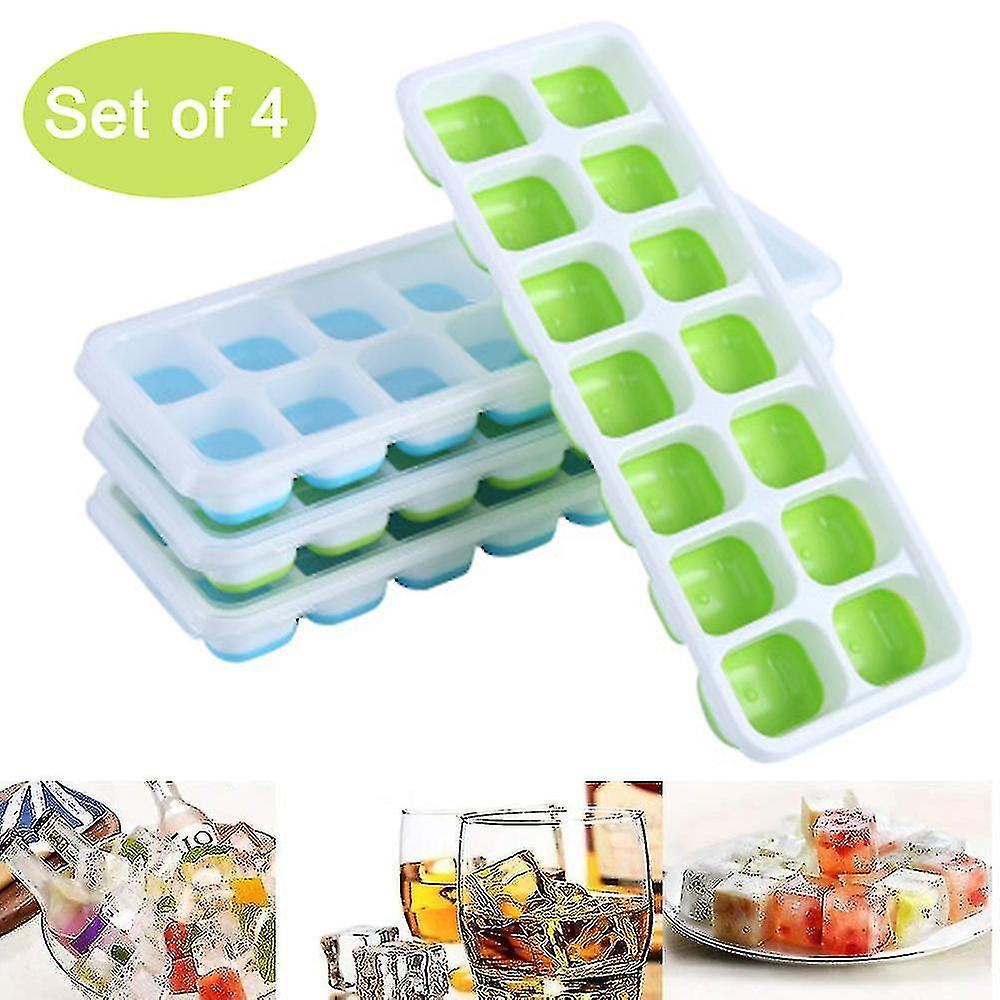 Ice Cube Trays 4 Pack, Easy-release And Flexible Trays With Lid