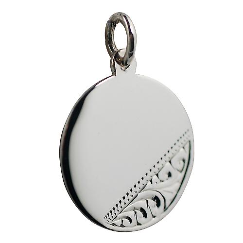 Silver 20mm round hand engraved Disc