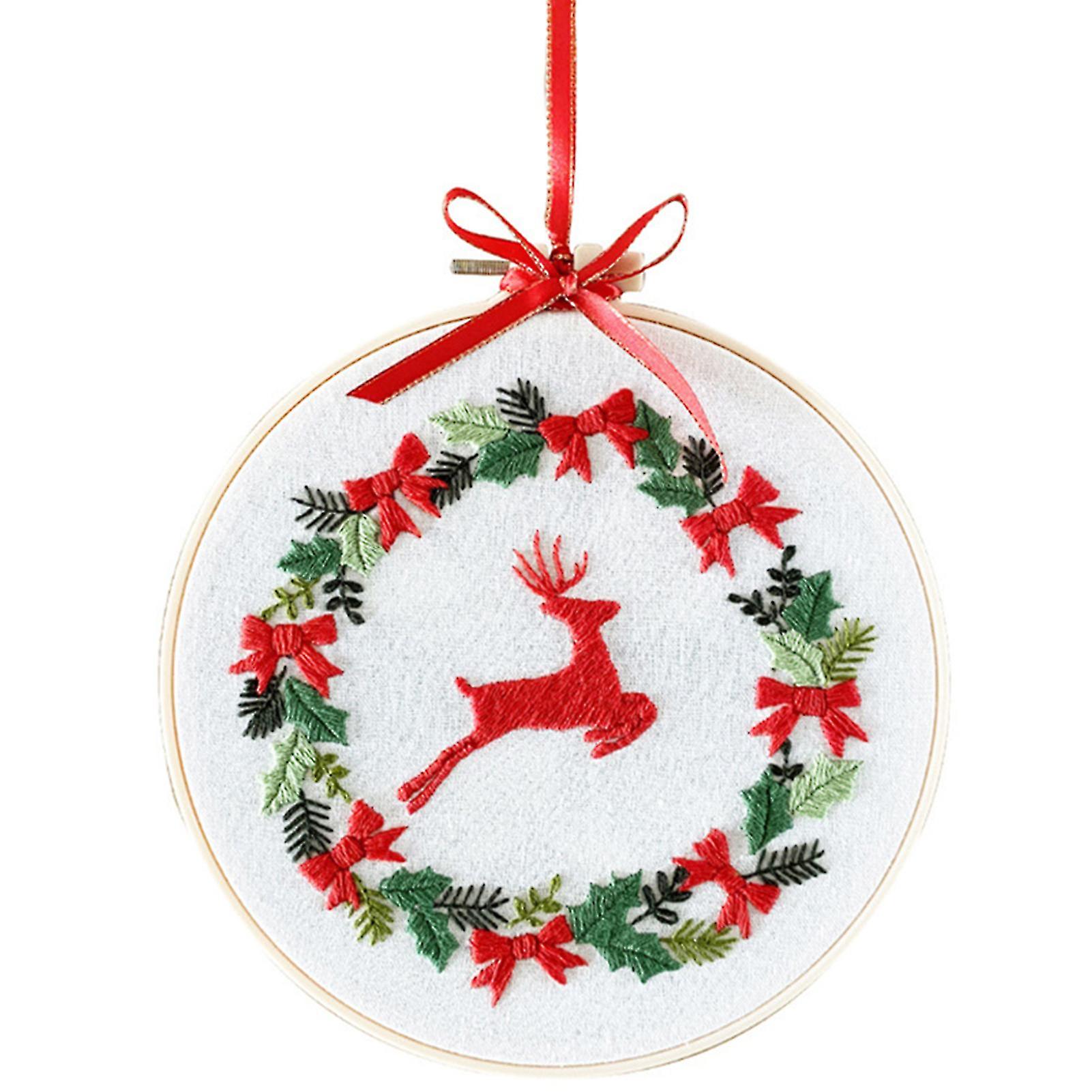 Christmas Embroidery Kit With Elk Patterns And Instructions For Adults