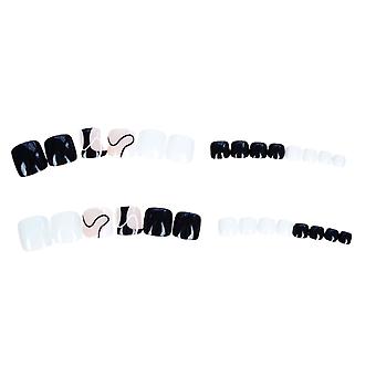 Black & White Lines Toenails Full Cover No Fading Nail With Stick Glue Nail Art School Home Use