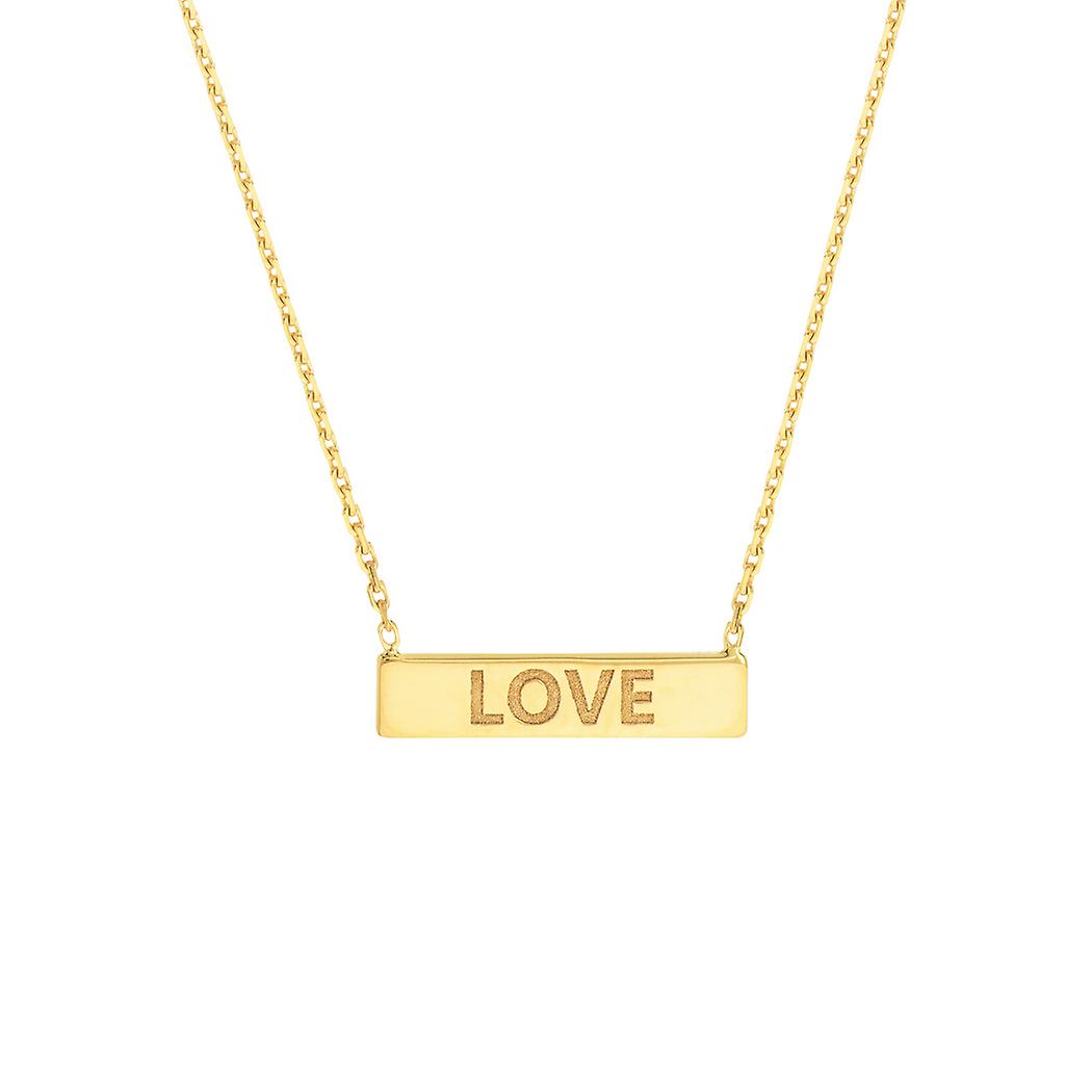 Colar ajustável com pingente mini "Love Bar" em ouro amarelo 14k de 0,5 polegadas e 18 polegadas para mulheres.