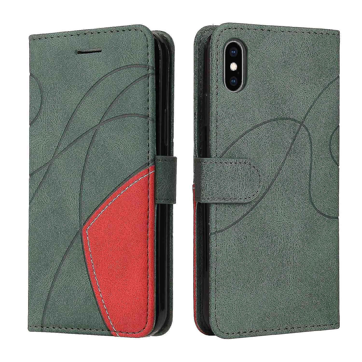 Compatible With Iphone Xs Max Case Card Pu Holder Leather Cuir Wallet Flip Cover - Green