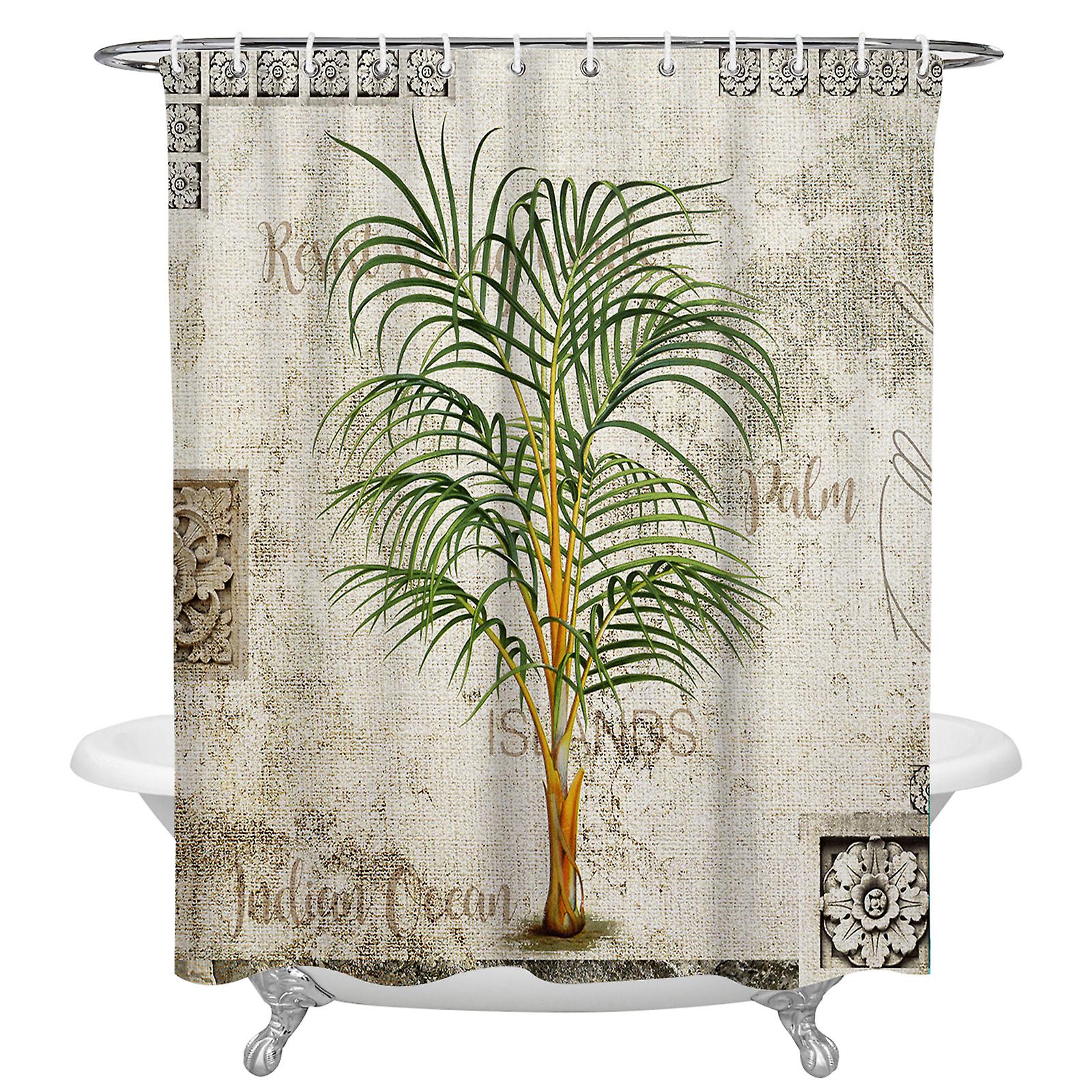 Printed Curtains Vintage Tropical Plant Palm Tree Imperméable Rideau de douche Salle de bain Fa 168W
